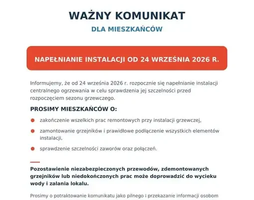Gronowo Elbląskie: od 24 września napełnianie instalacji CO – apel do mieszkańców