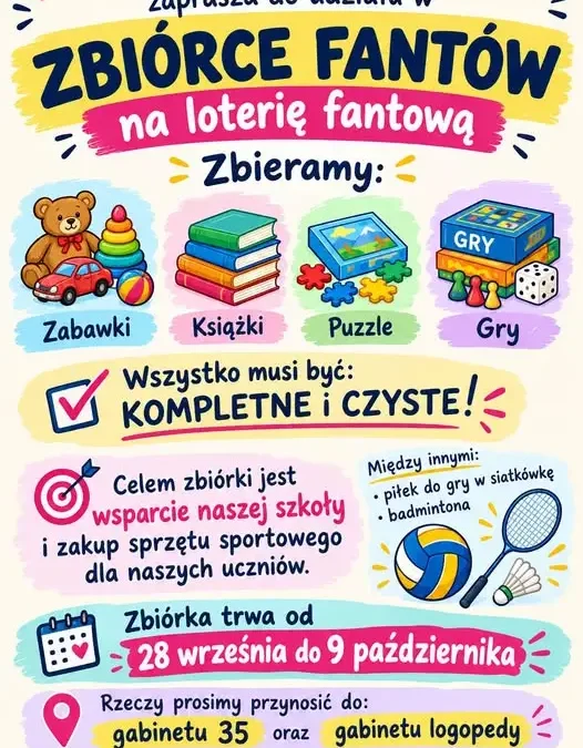 Zbiórka fantów na loterię szkolną – wsparcie dla Orlika