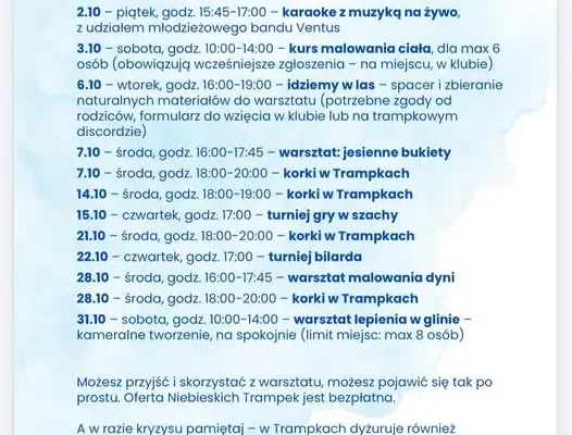 Niebieskie Trampki w Elblągu: bezpłatne warsztaty i wydarzenia w październiku