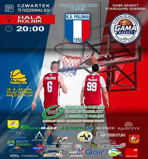 Polonia Pasłęk zagra z GAMA Basket Starogard Gdański w 3. Lidze Koszykówki