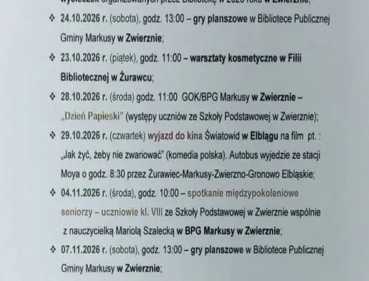 Biblioteka w Markusach zaprasza: październik i listopad pełne wydarzeń