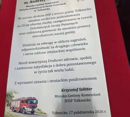 Druh Andrzej Misztal z OSP Tolkmicko odznaczony Medalem im. Bolesława Chomicza