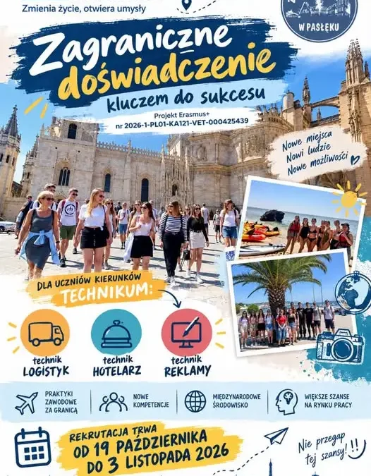 Zespół Szkół w Pasłęku ogłasza rekrutację na praktyki zawodowe w Hiszpanii i Portugalii