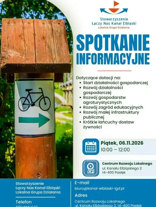 Dotacje na start i rozwój firmy – LGD Kanał Elbląski zaprasza na spotkanie w Pasłęku