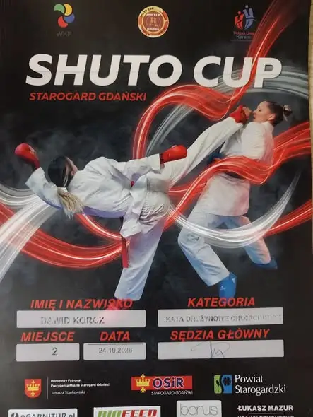 Dawid z klasy 3b ze srebrnym medalem na SHUTO CUP w Starogardzie Gdańskim